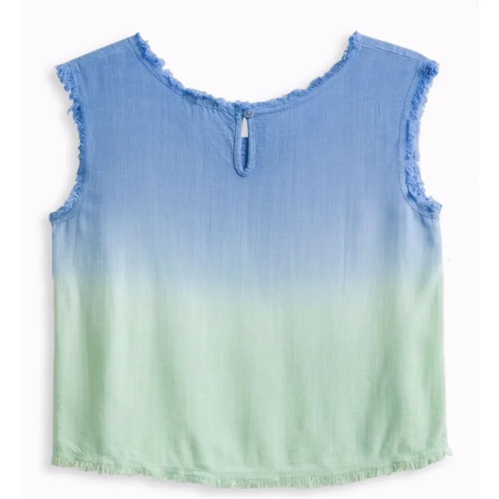 Splendid Fray Trim Blue Green Tie Die Sleeveless Shirt Top Juniors Sz 12